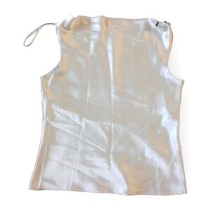 Silver Satin Cowl Neck Sleeveless Blouse Top - Women's Small